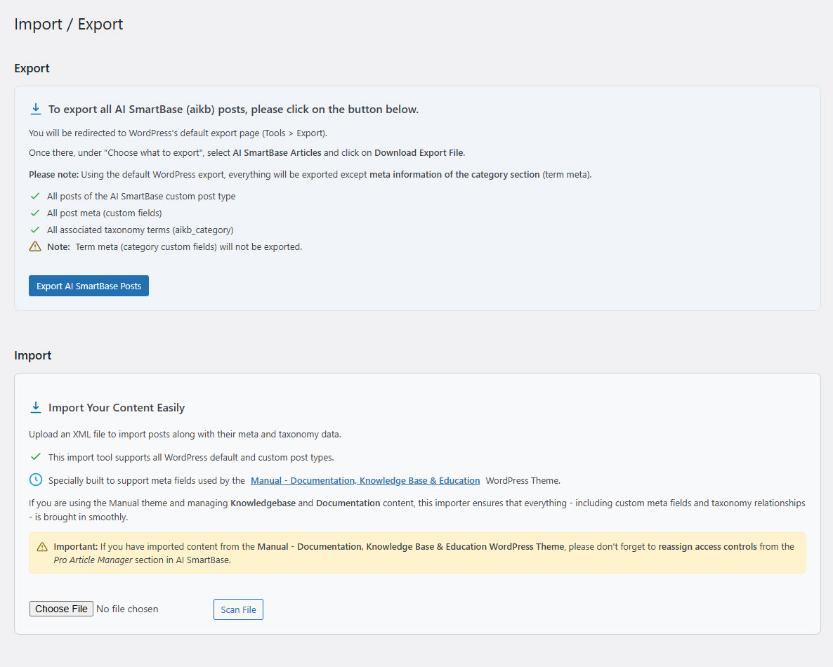 Import / Export – SmartWpThemes